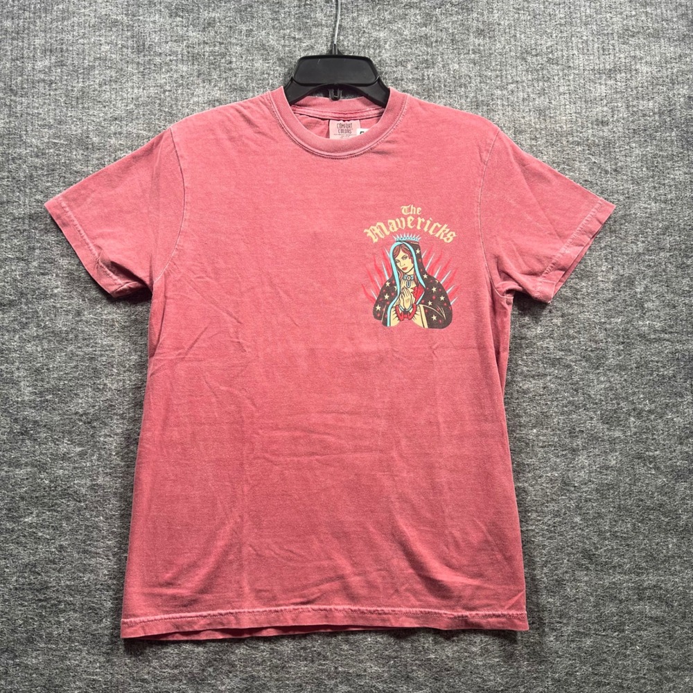 The Mavericks Band T-Shirt Comfort Colors Virgin Mary Graphic Pink Red Small